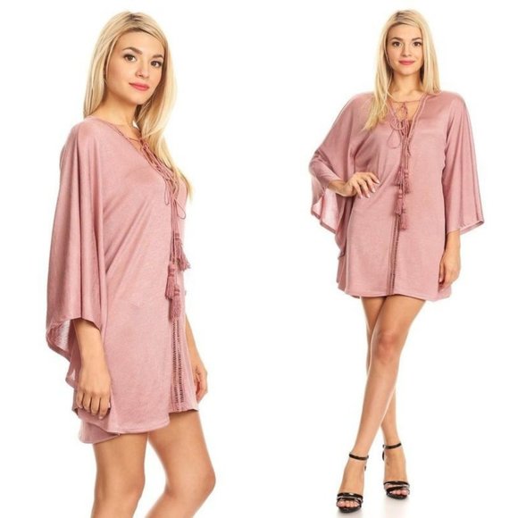 Boutique Tops - Satin Relaxed Fit Kimono Sleeves Blouse Top Pink